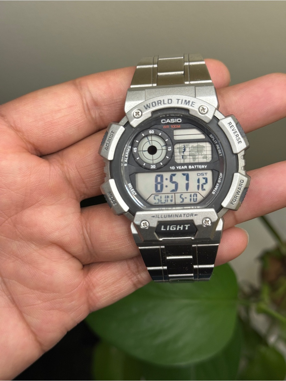 Casio World Time Illuminator Digital Stainless Steel Alarm Watch Mens